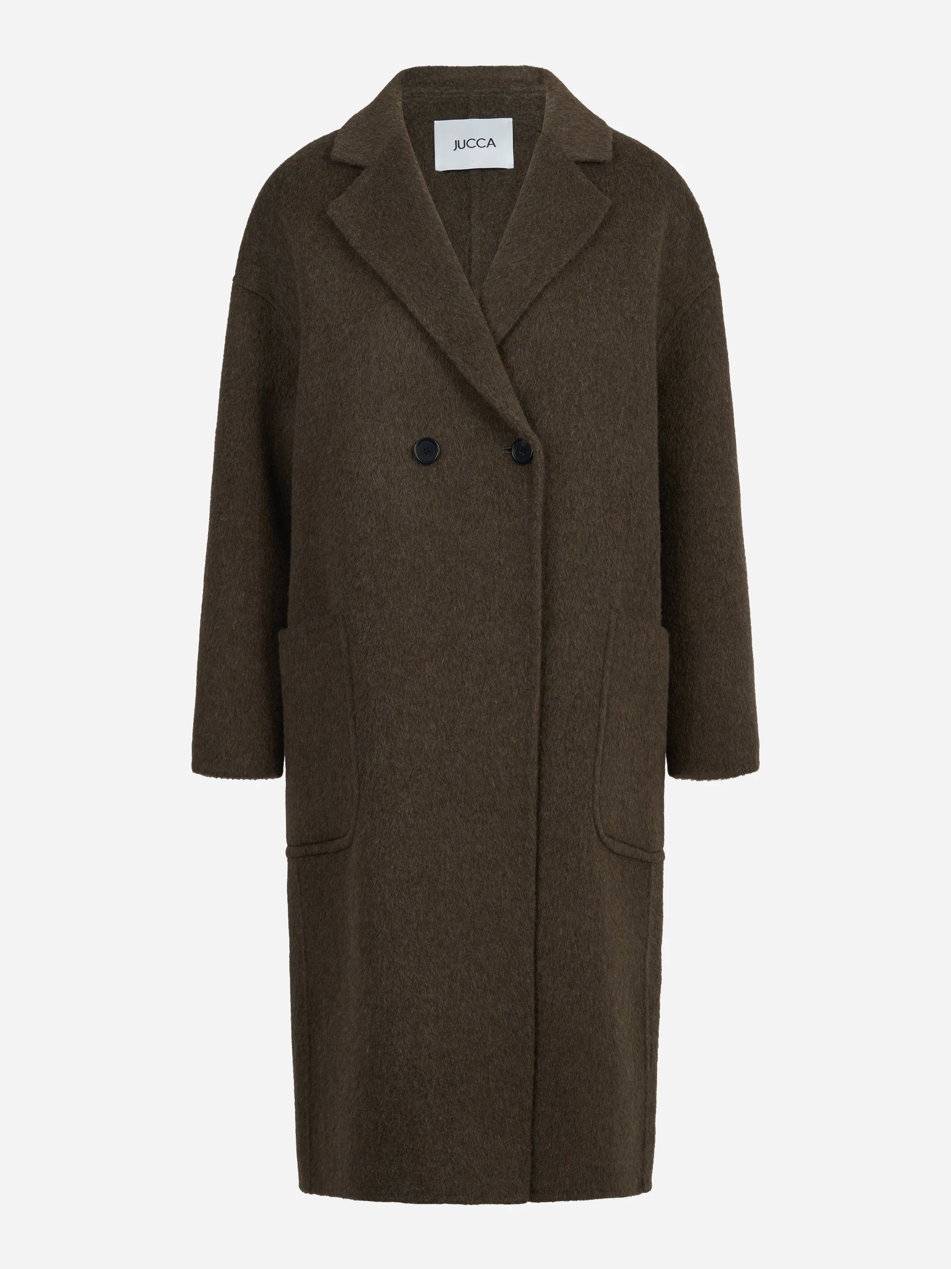 Cappotto over doppiopetto in lana e yak marrone - vista frontale