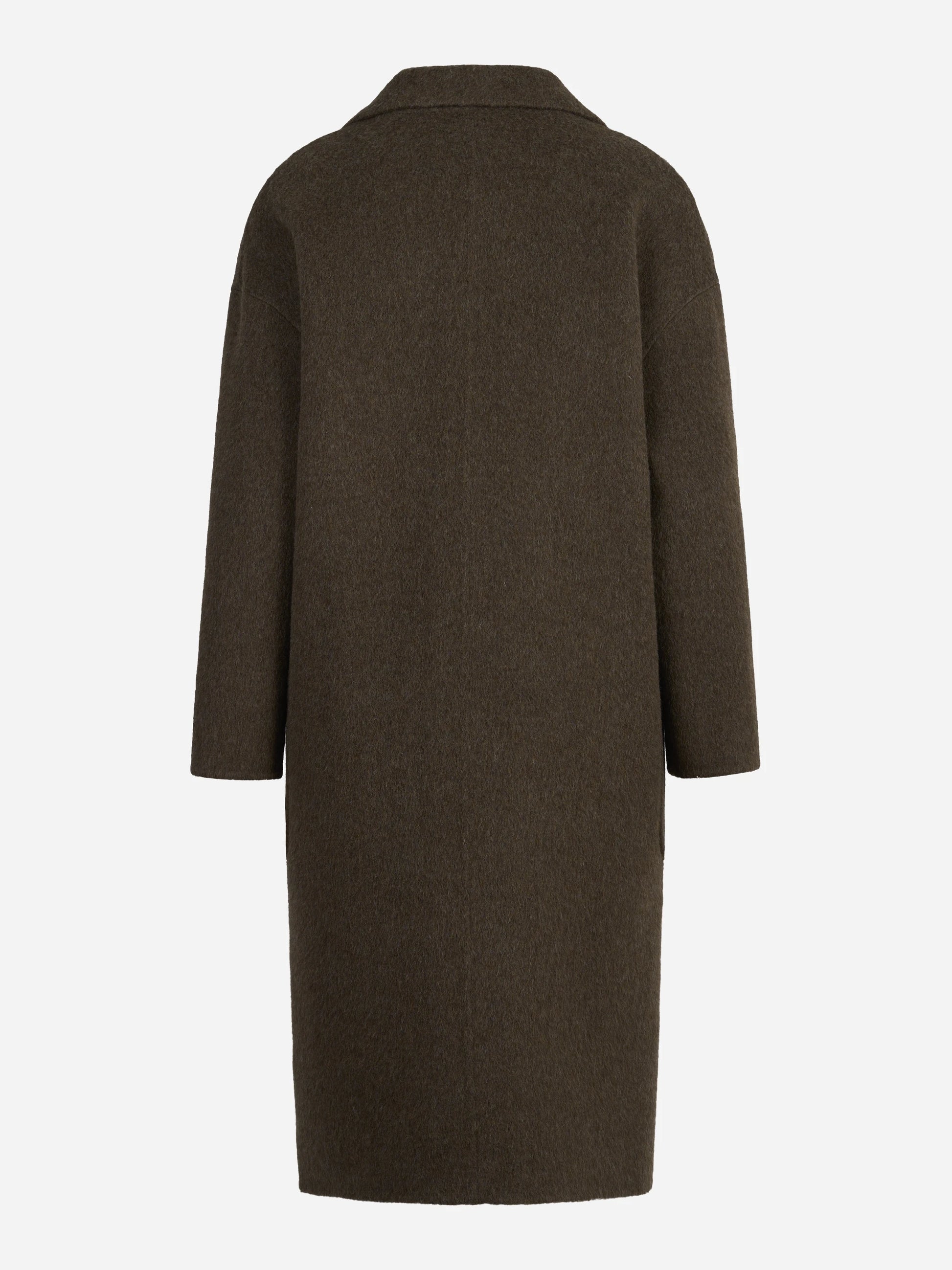 Cappotto over doppiopetto in lana e yak marrone - vista posteriore