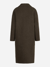 Cappotto over doppiopetto in lana e yak marrone - vista posteriore