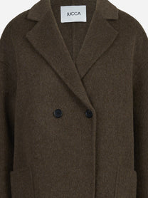 Cappotto over doppiopetto in lana e yak marrone - dettaglio prodotto
