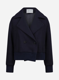 Giacca cropped doppiopetto in lana blu - vista frontale
