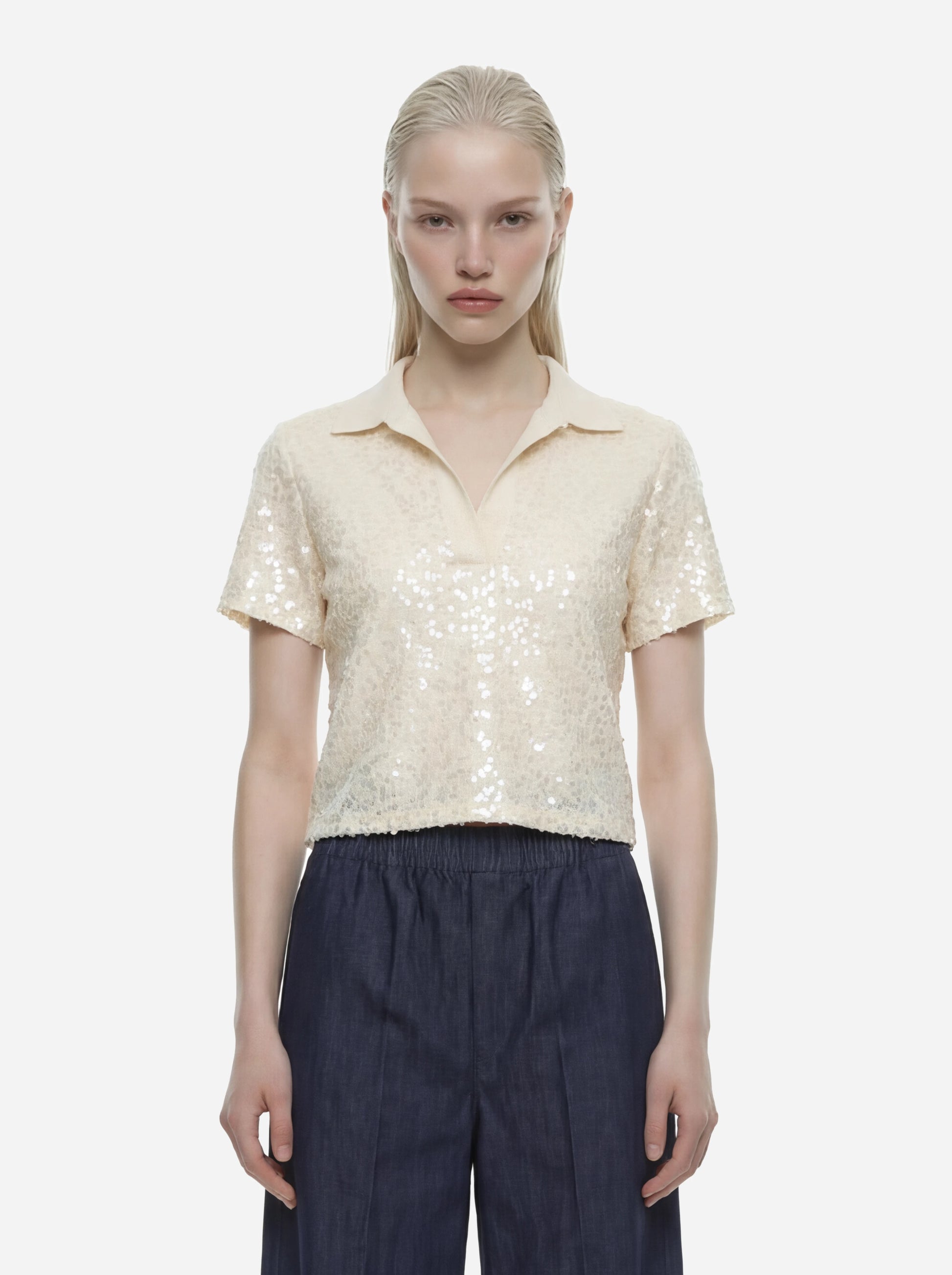 Polo manica corta con paillettes