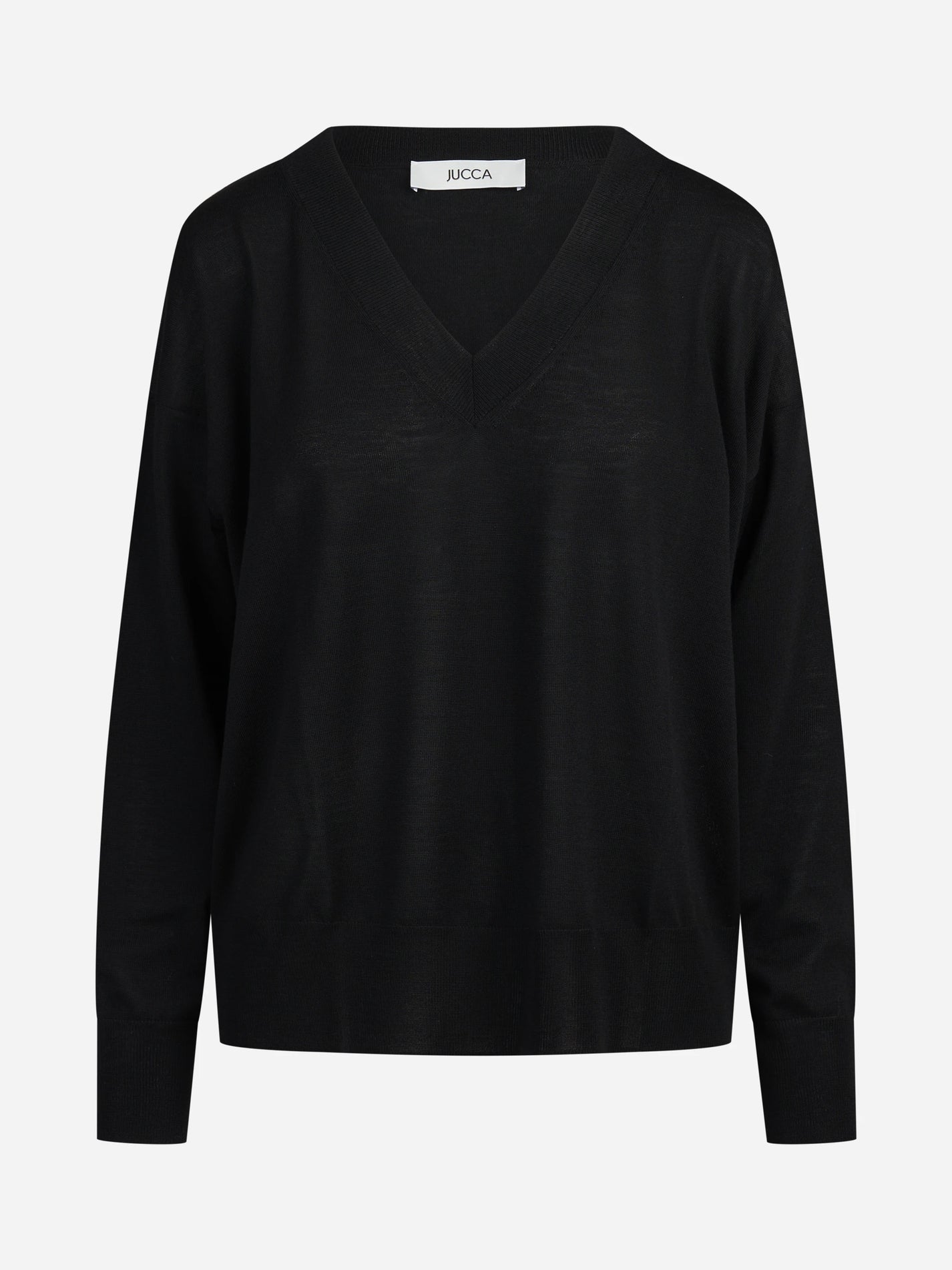 Maglia oversize con scollo a V nera - vista frontale