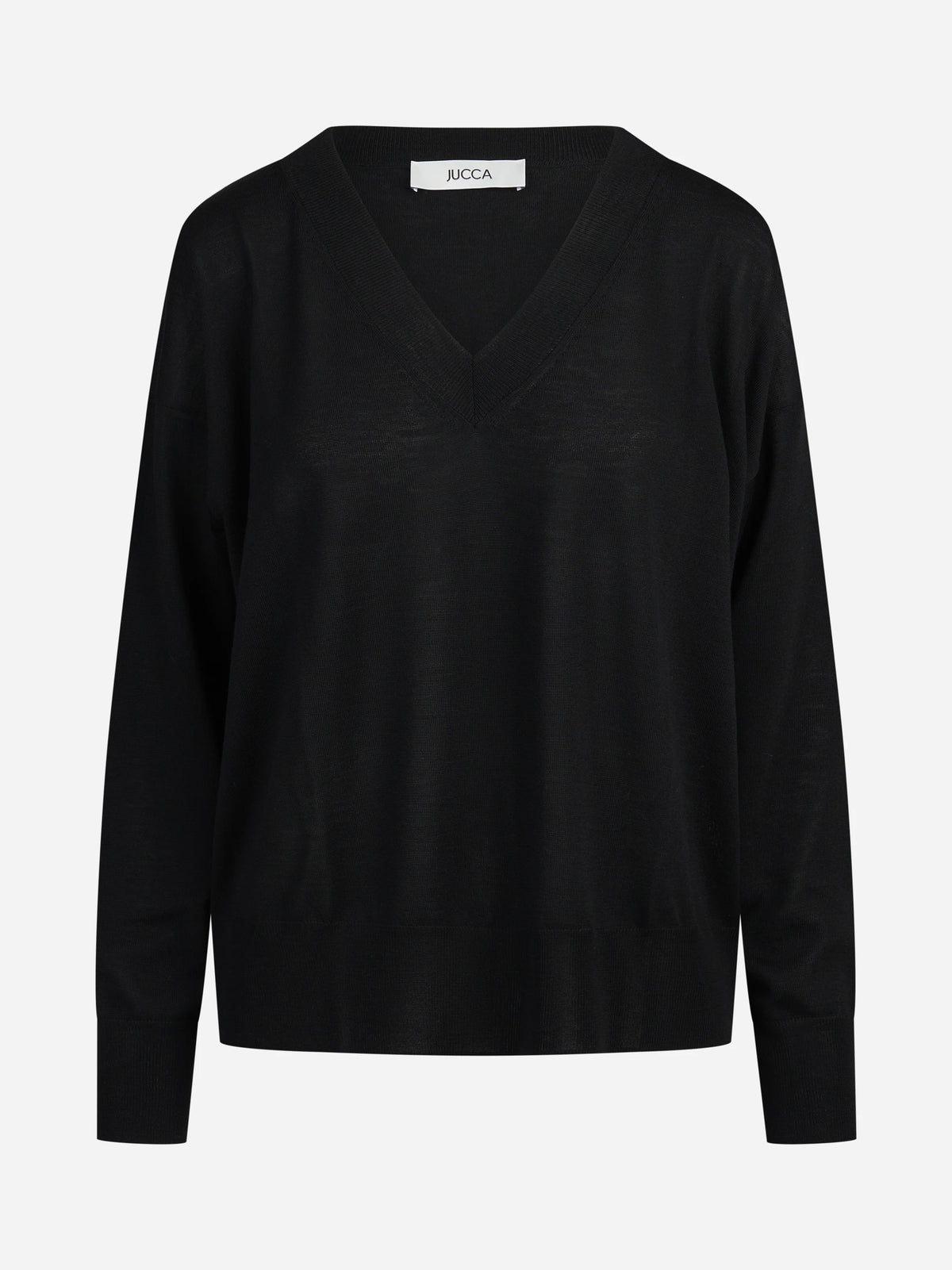 Maglia oversize con scollo a V nera - vista frontale