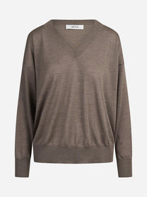 Maglia oversize con scollo a V marrone - vista frontale