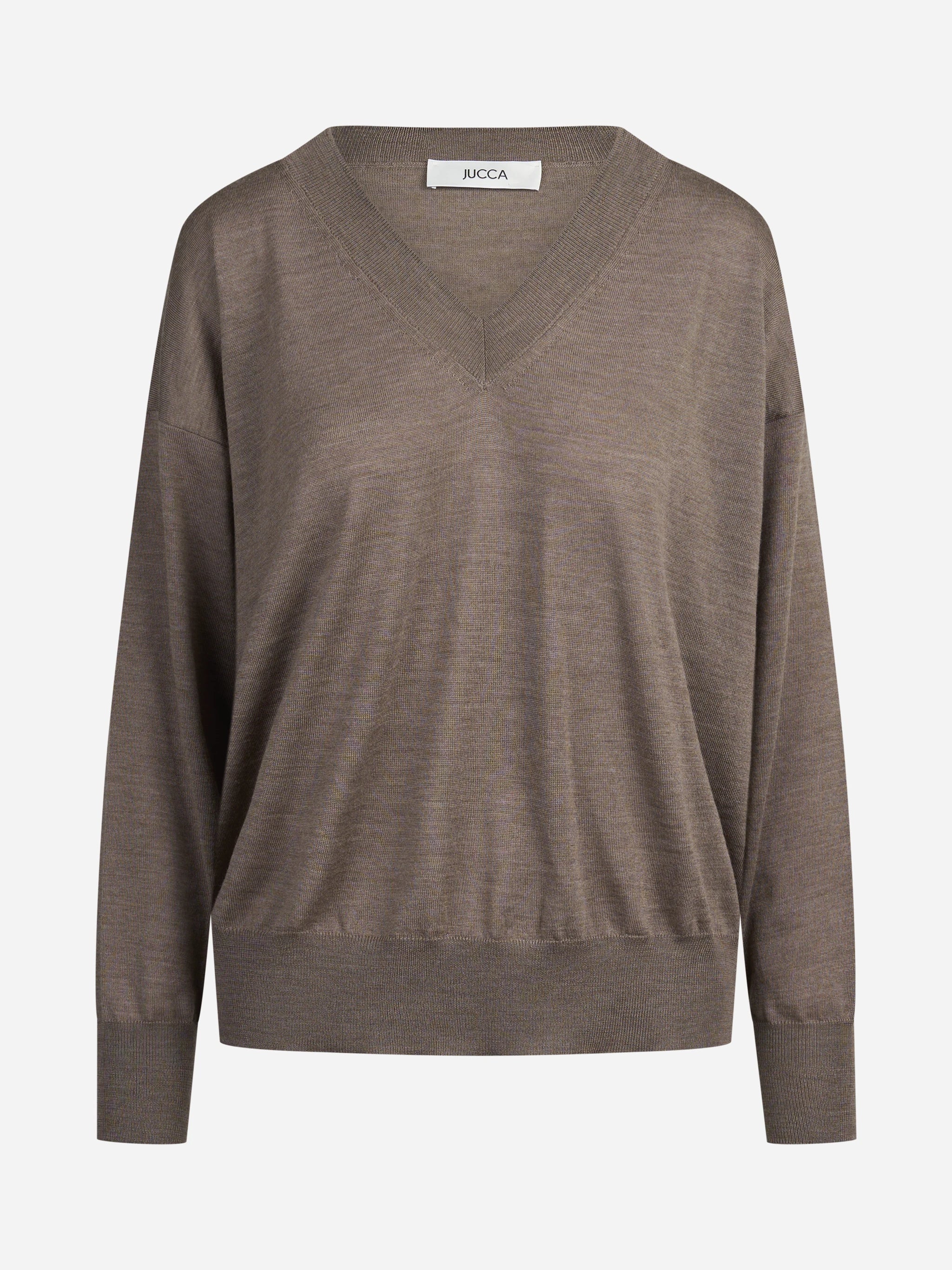 Maglia oversize con scollo a V marrone - vista frontale