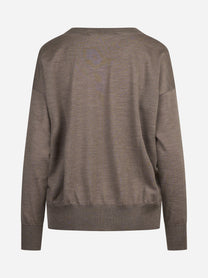 Maglia oversize con scollo a V marrone - vista posteriore