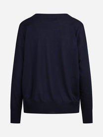 Maglia oversize con scollo a V blu - vista posteriore