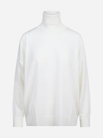 Maglia dolcevita oversized in lana vergine bianca - vista frontale