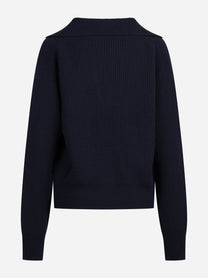 Cardigan in lana con zip e lavorazione a pannocchia blu - vista posteriore
