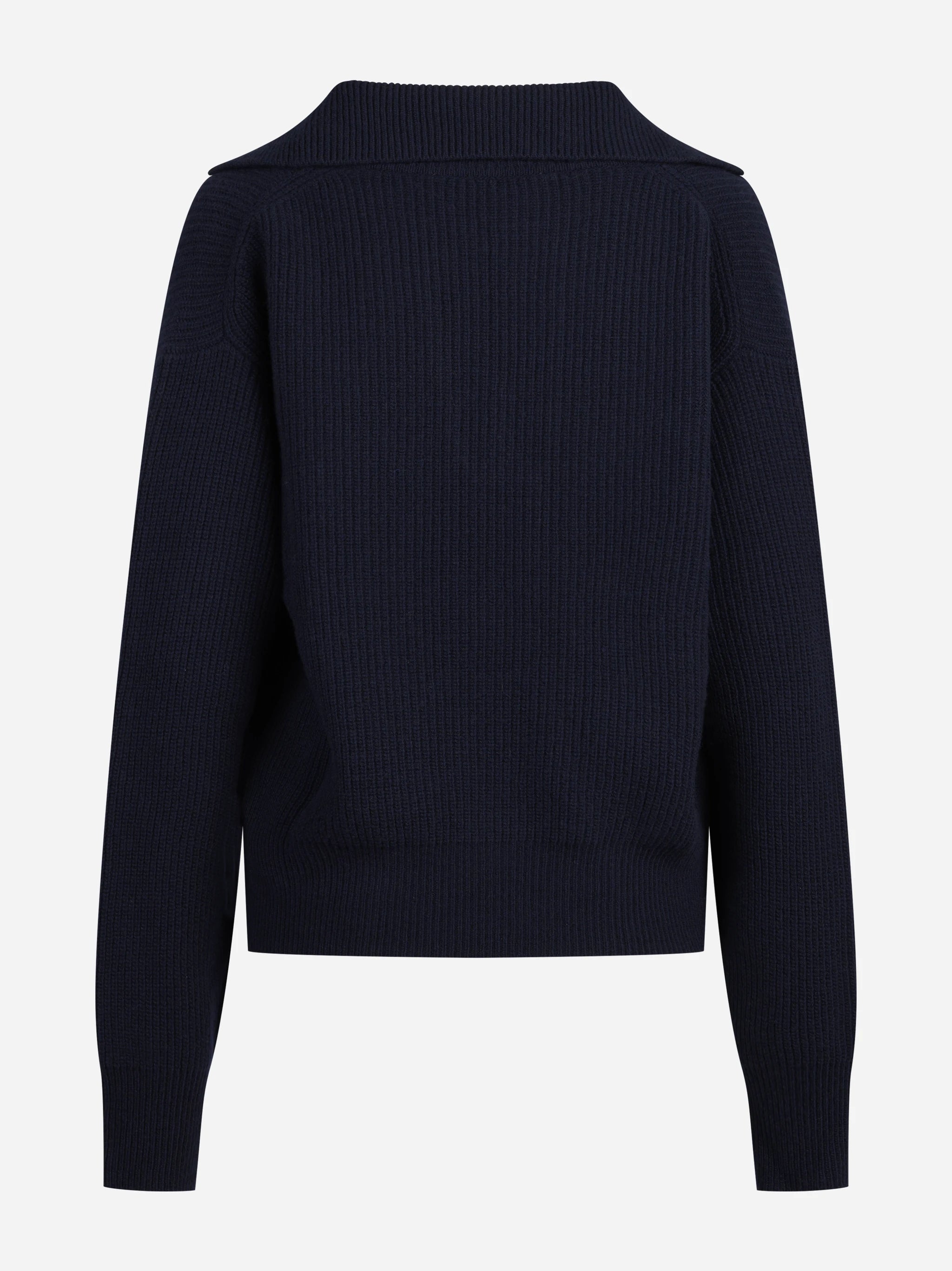 Cardigan in lana con zip e lavorazione a pannocchia blu - vista posteriore