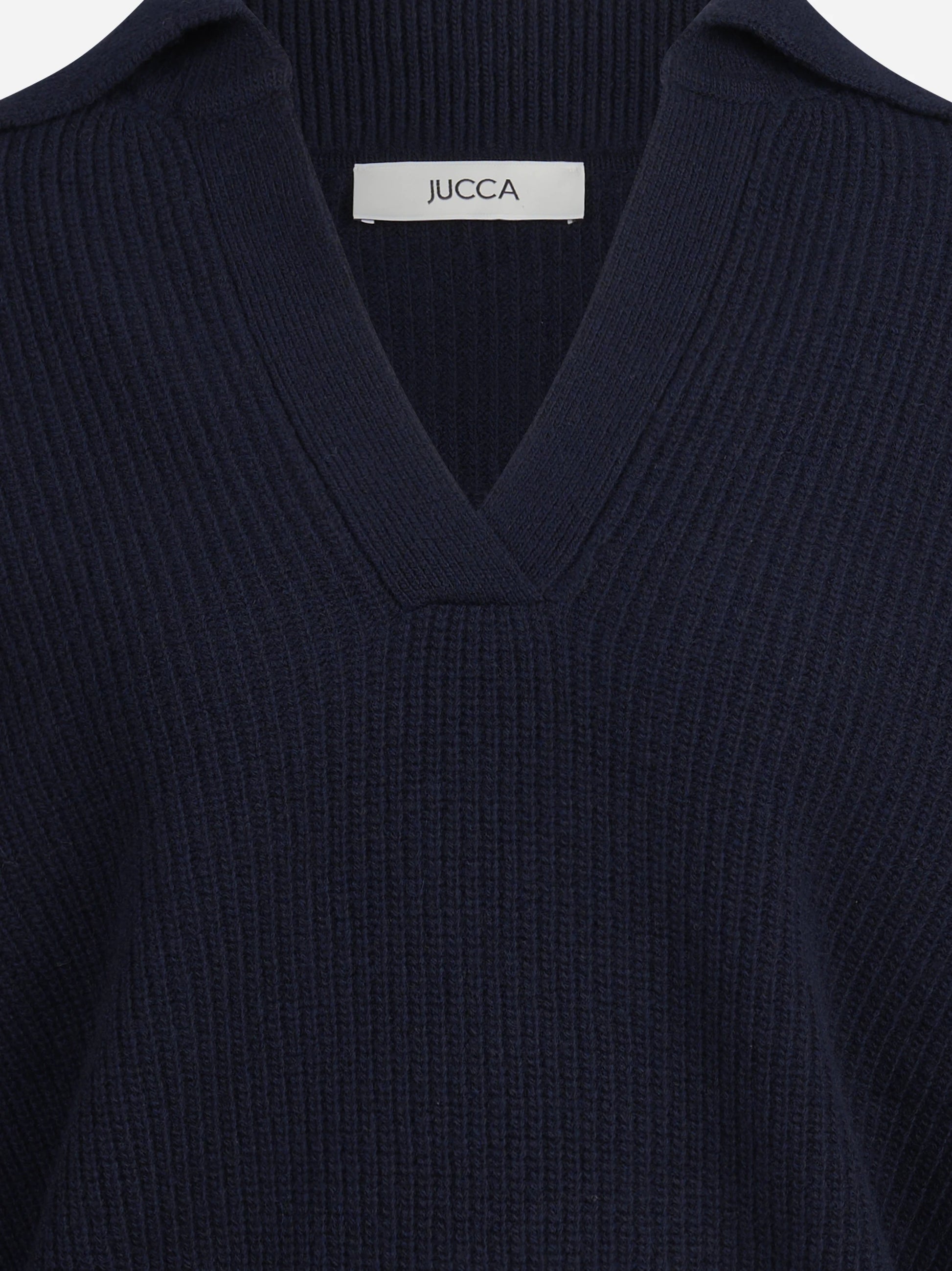 Cardigan in lana con zip e lavorazione a pannocchia blu - dettaglio del prodotto