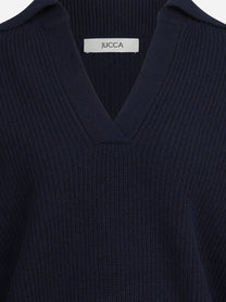 Cardigan in lana con zip e lavorazione a pannocchia blu - dettaglio del prodotto
