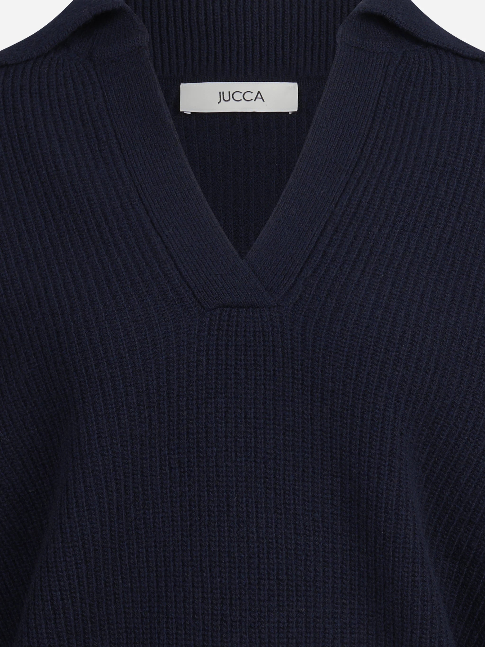 Cardigan in lana con zip e lavorazione a pannocchia blu - dettaglio del prodotto