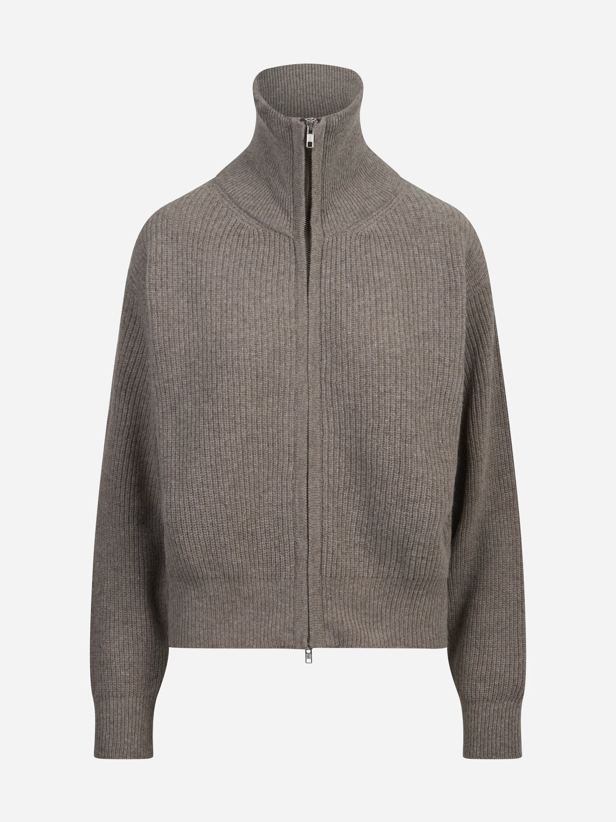 Maglia polo oversized in lana vergine marrone - vista frontale
