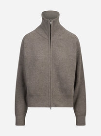 Maglia polo oversized in lana vergine marrone - vista frontale