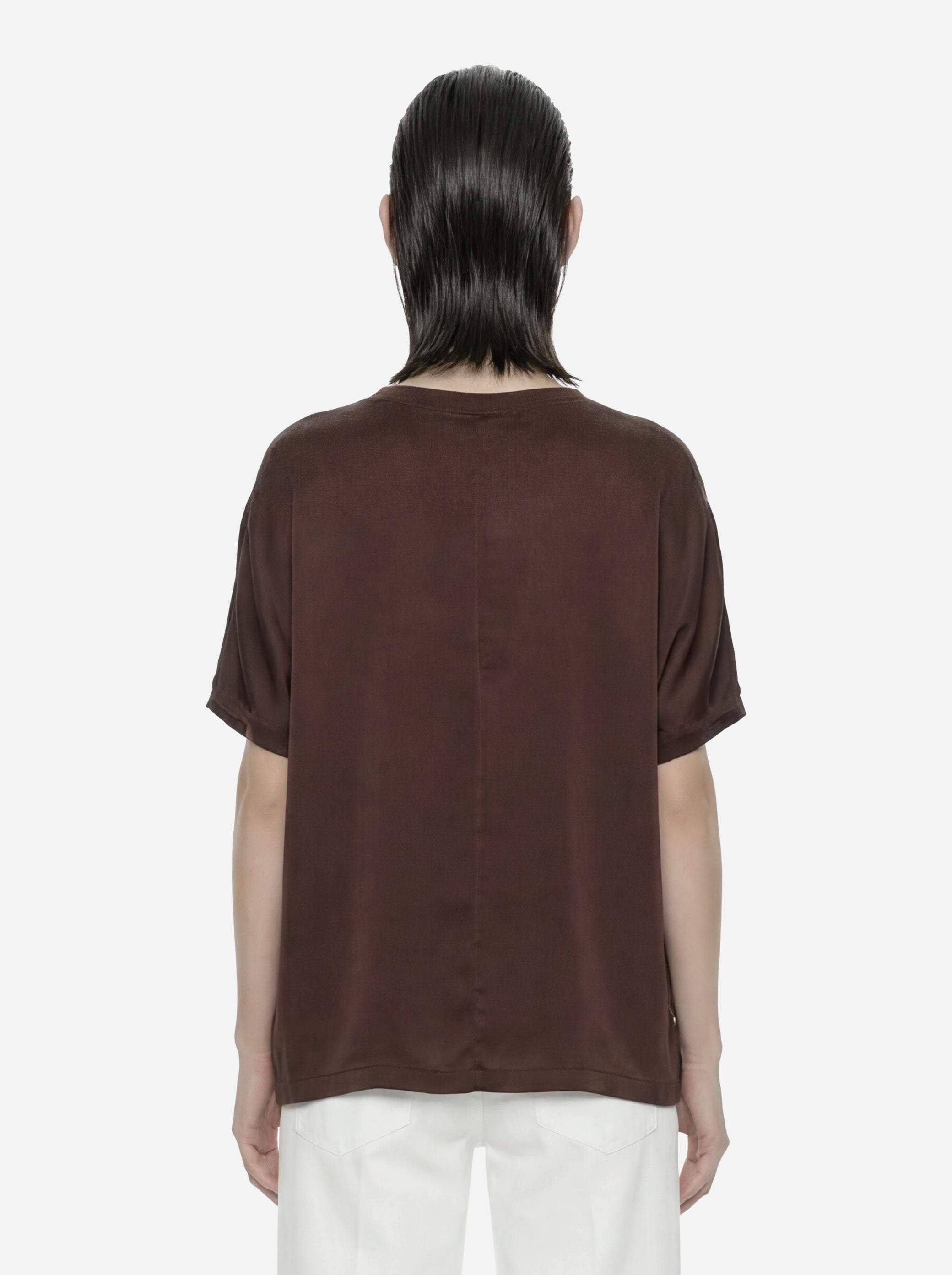 T-shirt Over in seta marrone