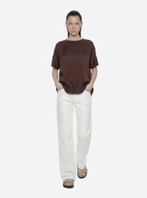 T-shirt Over in seta marrone