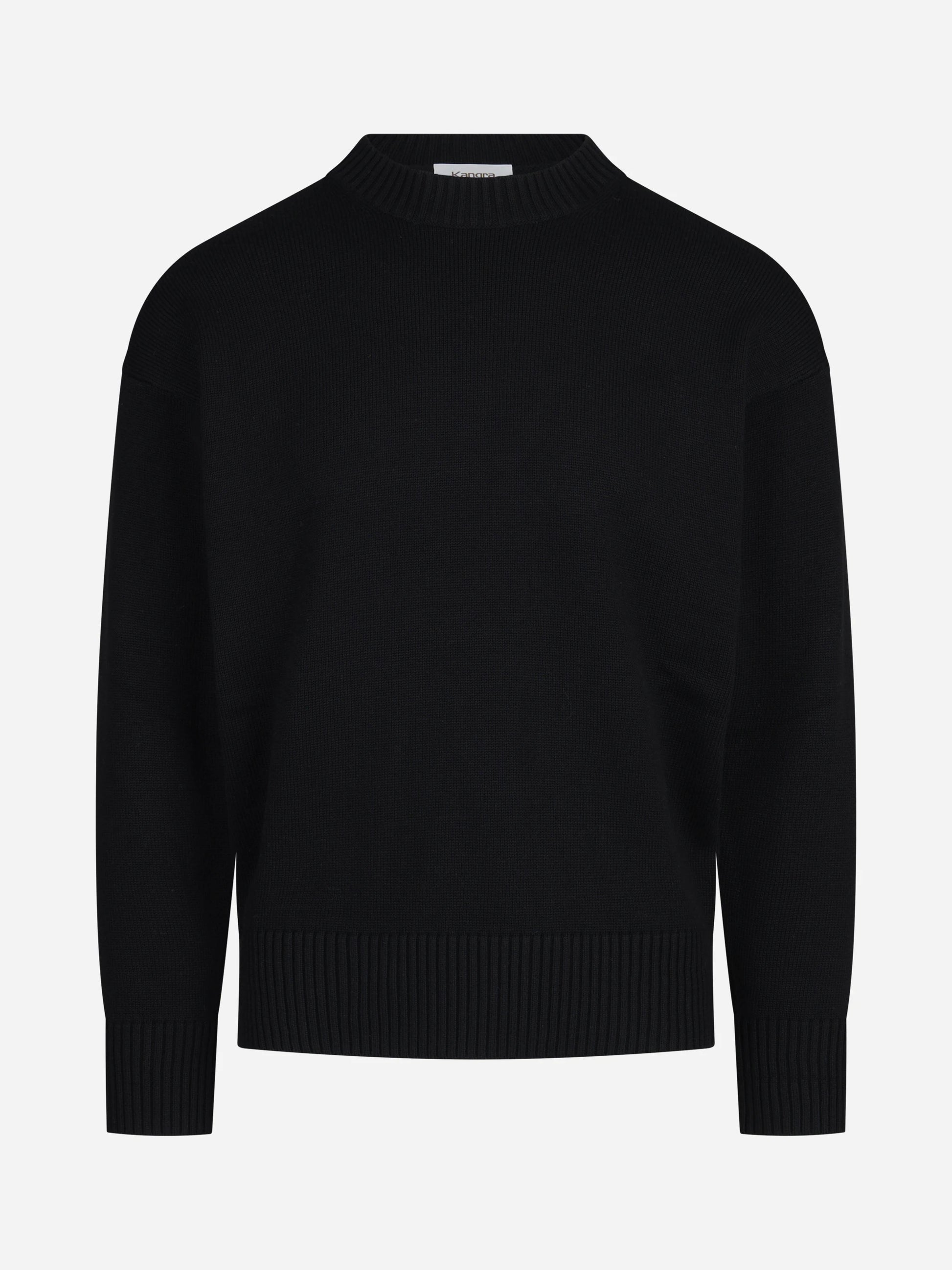 Maglia girocollo oversize in lana e cotone nera - vista frontale