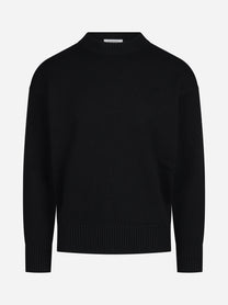 Maglia girocollo oversize in lana e cotone nera - vista frontale