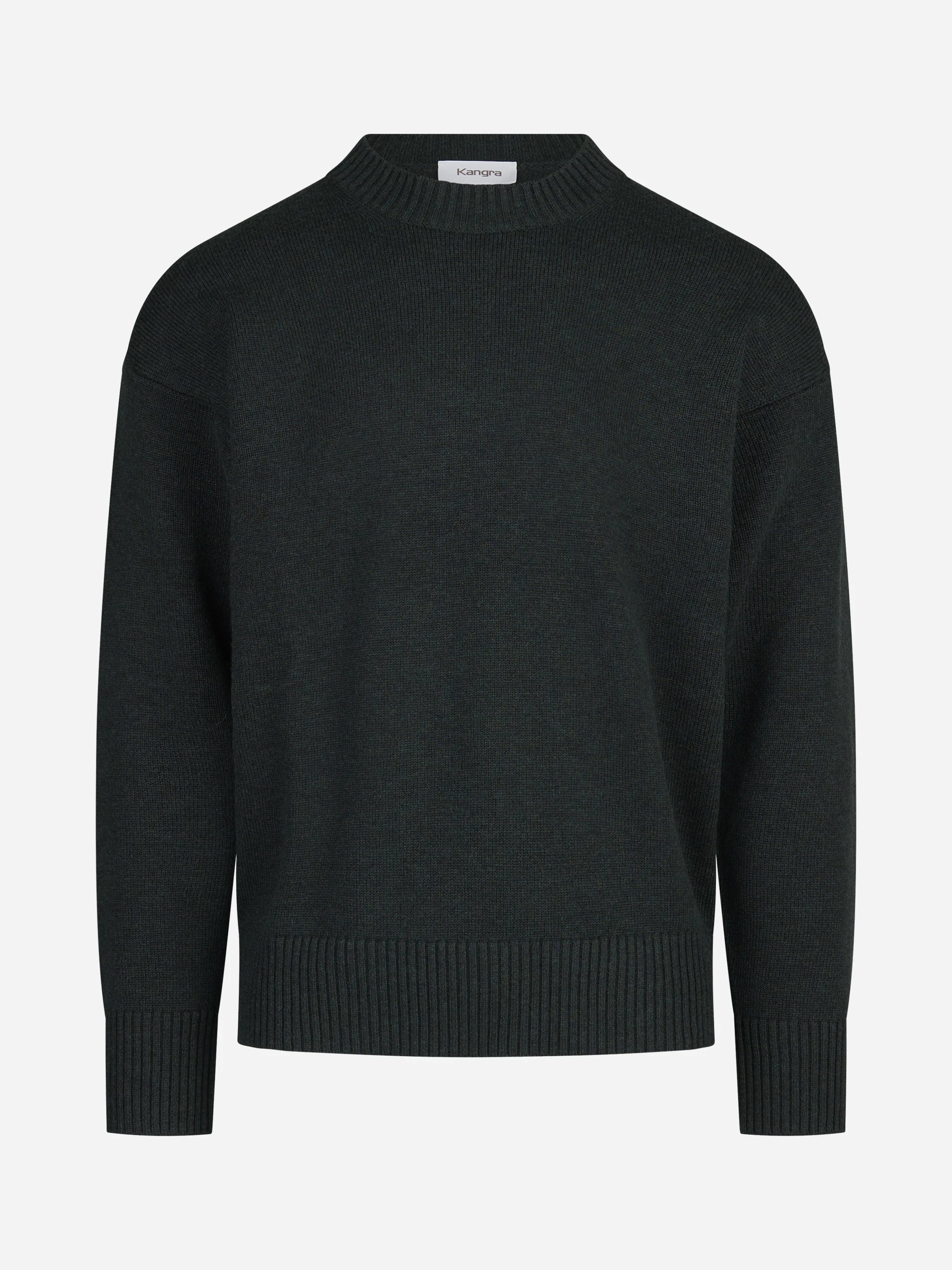 Maglia girocollo oversize in lana e cotone verde - vista frontale