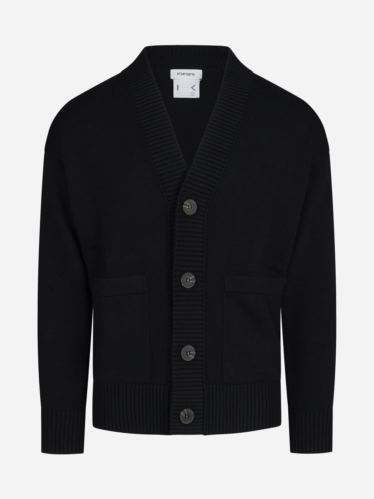 Cardigan oversize in lana e cotone nero - vista frontale