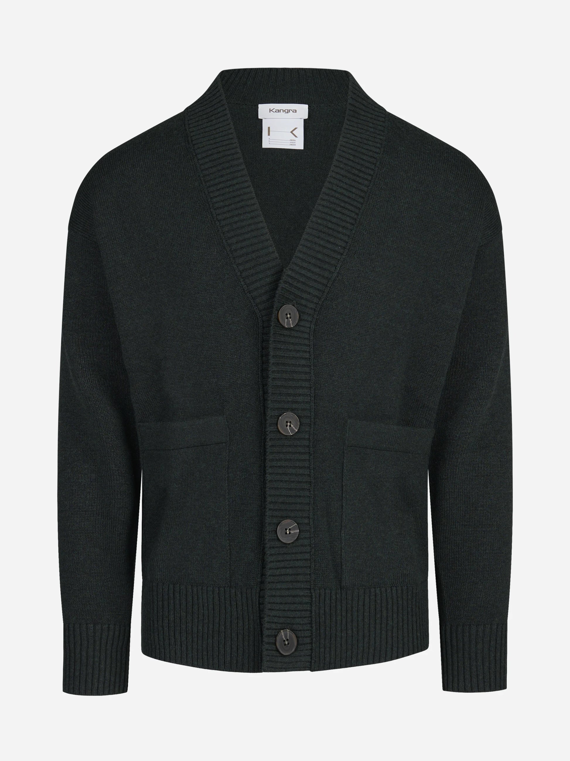Cardigan oversize in lana e cotone verde - vista frontale