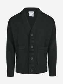 Cardigan oversize in lana e cotone verde - vista frontale