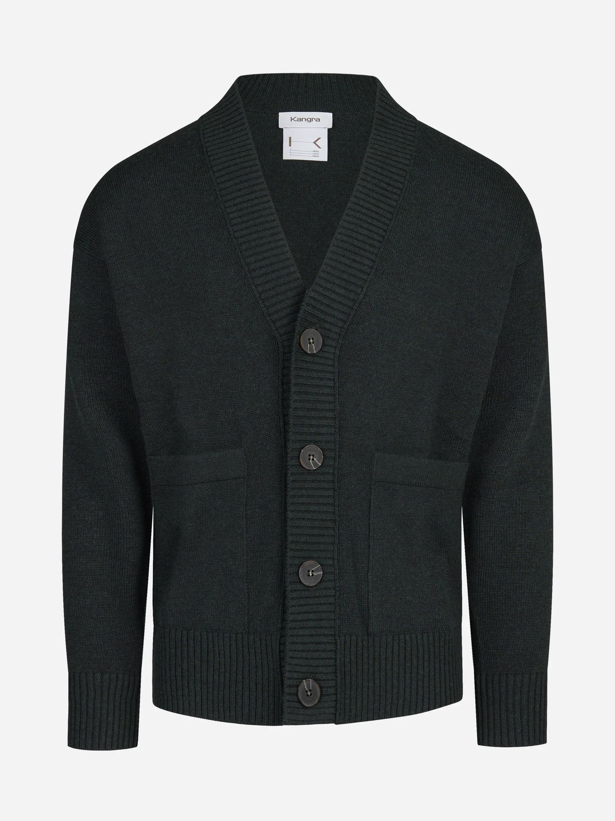Cardigan oversize in lana e cotone verde - vista frontale