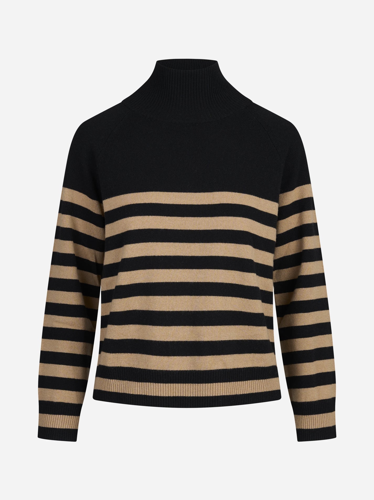Lupetto raglan a righe nero e cammello - vista frontale