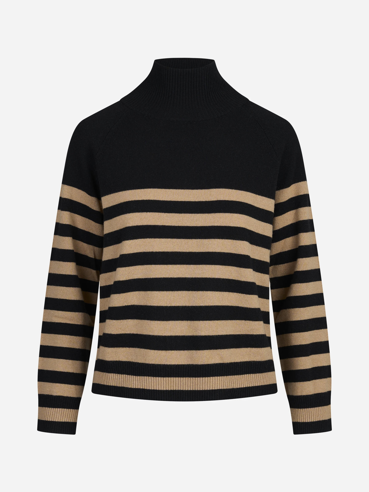 Lupetto raglan a righe nero e cammello - vista frontale