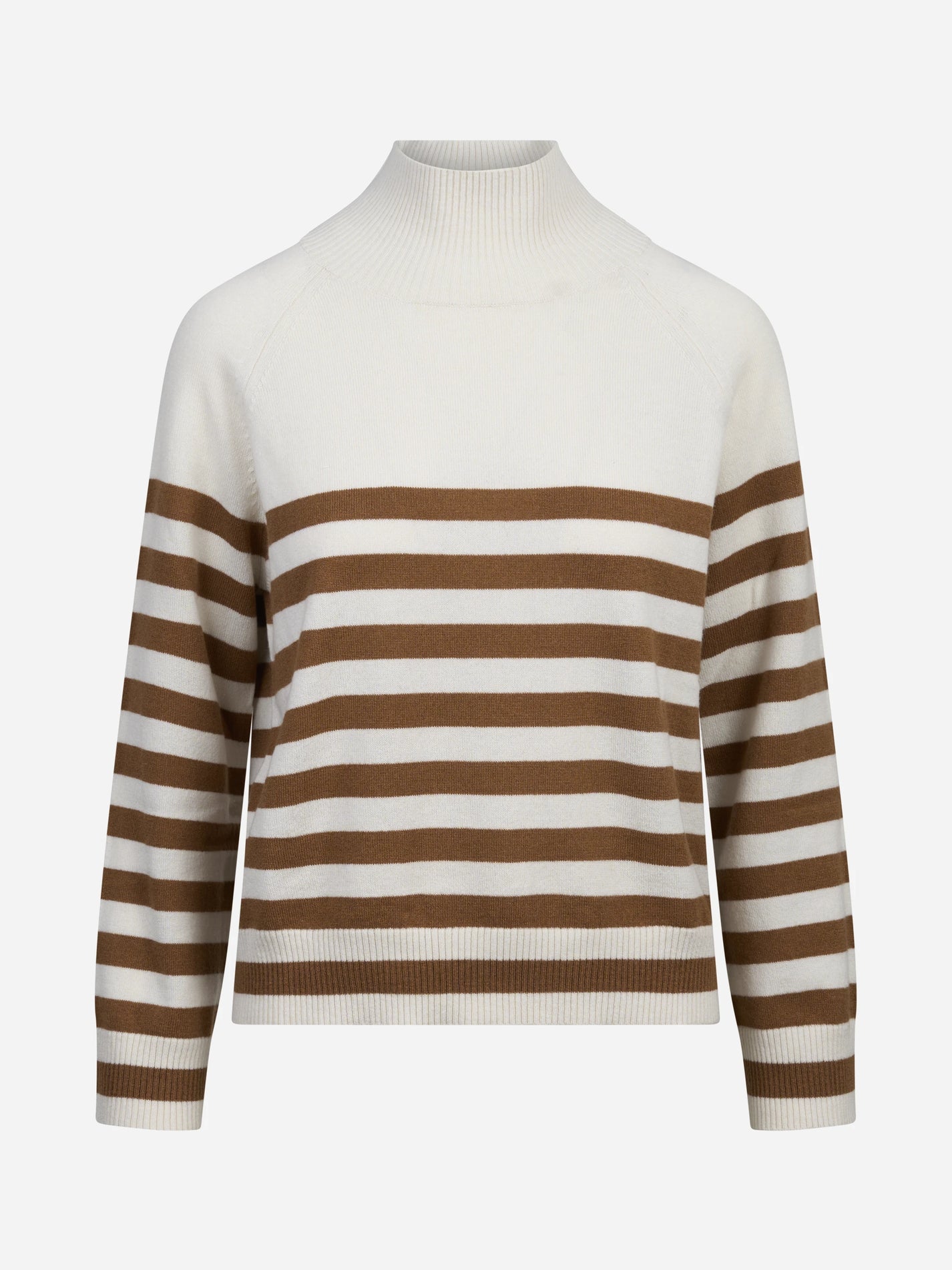 Maglia lupetto a righe in lana e cashmere beige - vista frontale