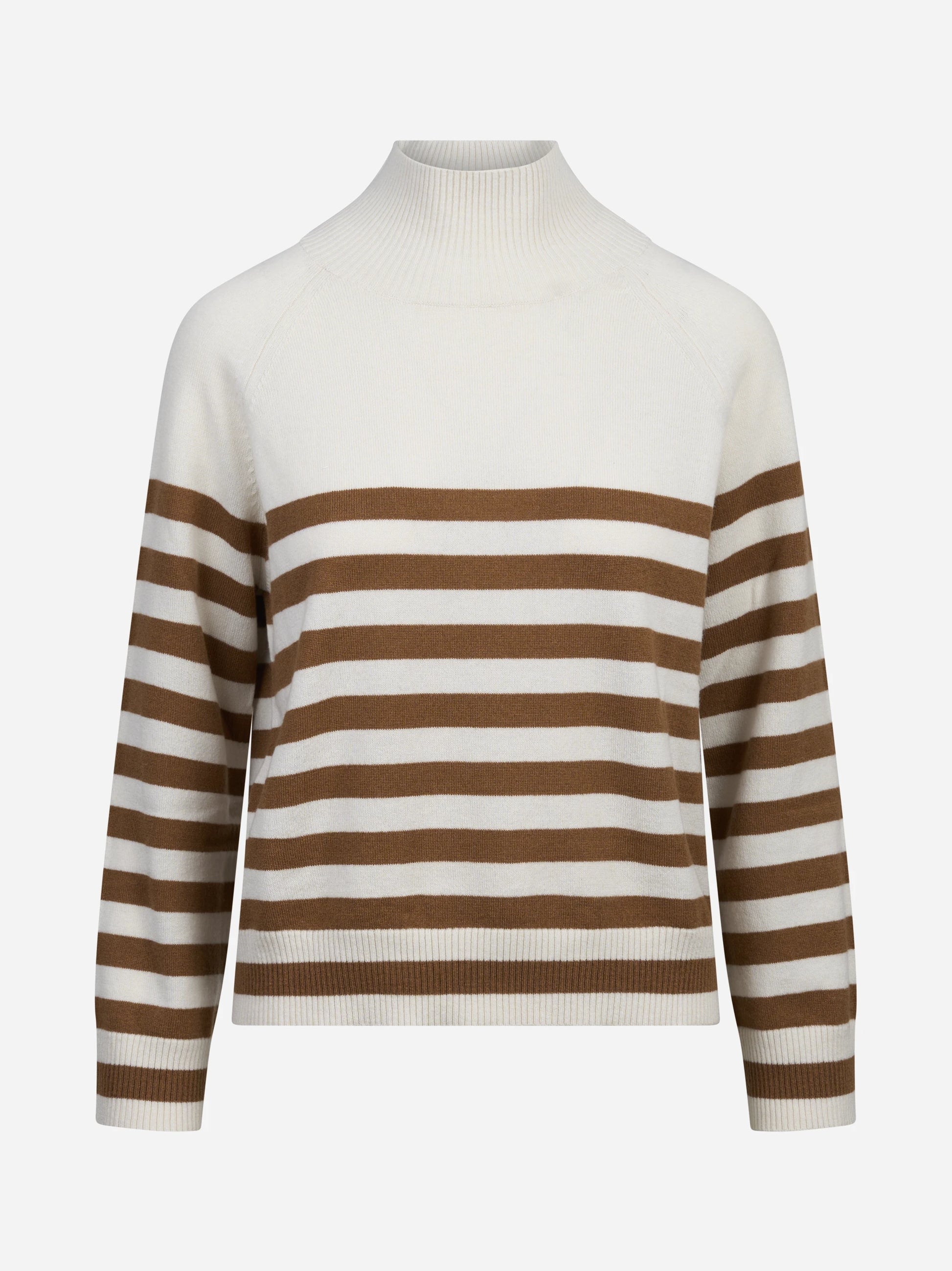 Maglia lupetto a righe in lana e cashmere beige - vista frontale