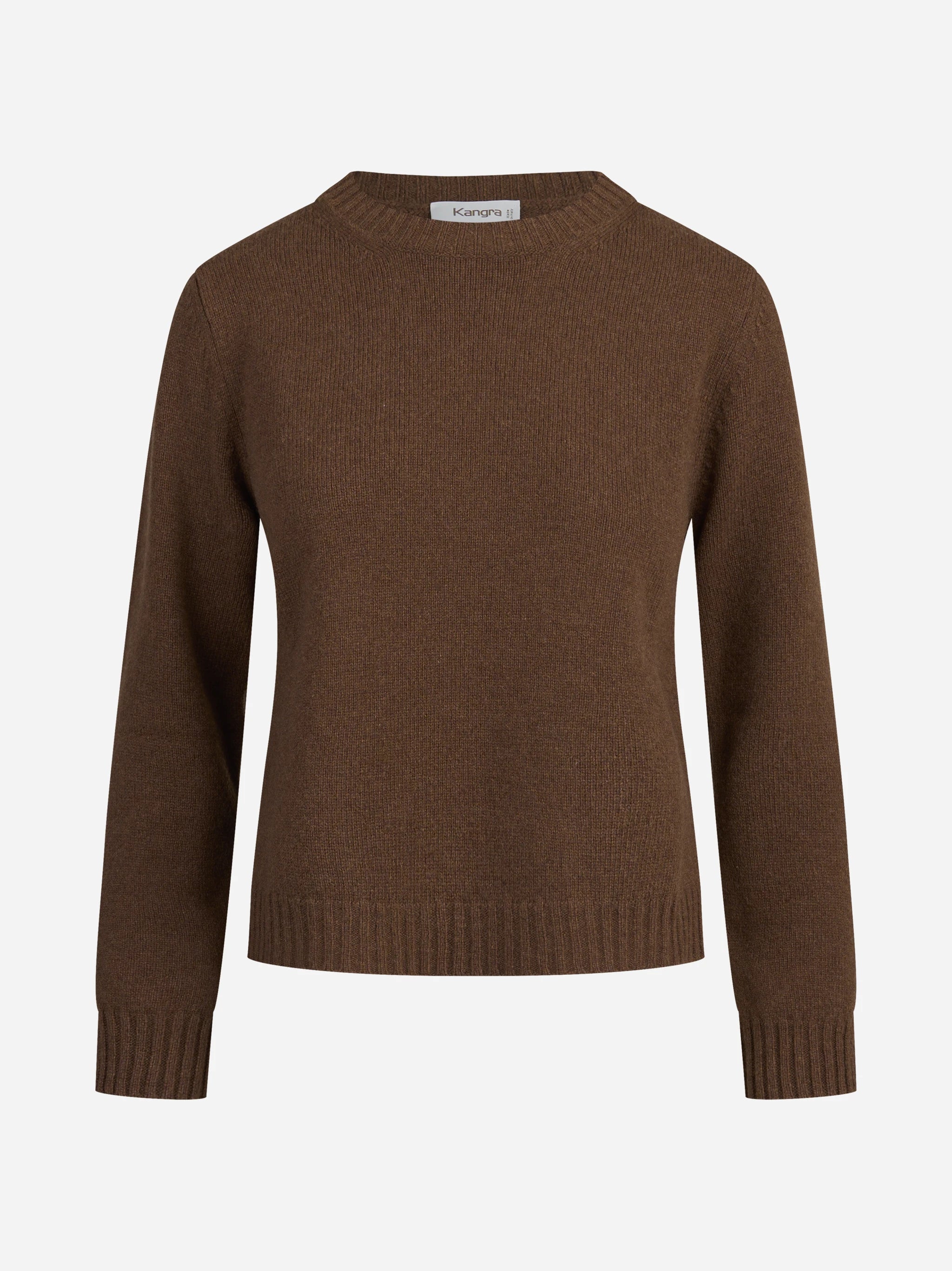 Maglia girocollo in lana e cashmere marrone - vista frontale