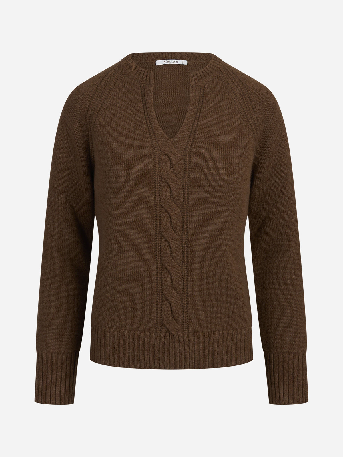 Maglia in cashmere con treccia marrone - vista frontale