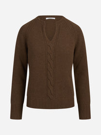 Maglia in cashmere con treccia marrone - vista frontale