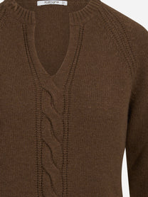 Maglia in cashmere con treccia marrone - vista posteriore