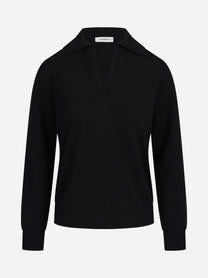 Polo aperta in lana e cashmere nero - vista frontale