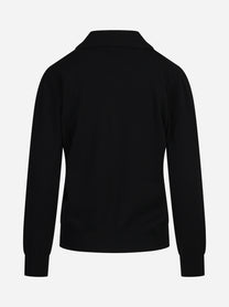 Polo aperta in lana e cashmere nero - dettaglio del prodotto