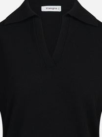 Polo aperta in lana e cashmere nero - vista posteriore