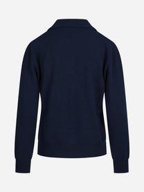 Polo aperta in lana e cashmere blu - dettaglio del prodotto