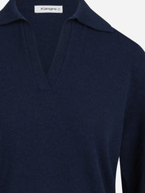 Polo aperta in lana e cashmere blu - vista posteriore