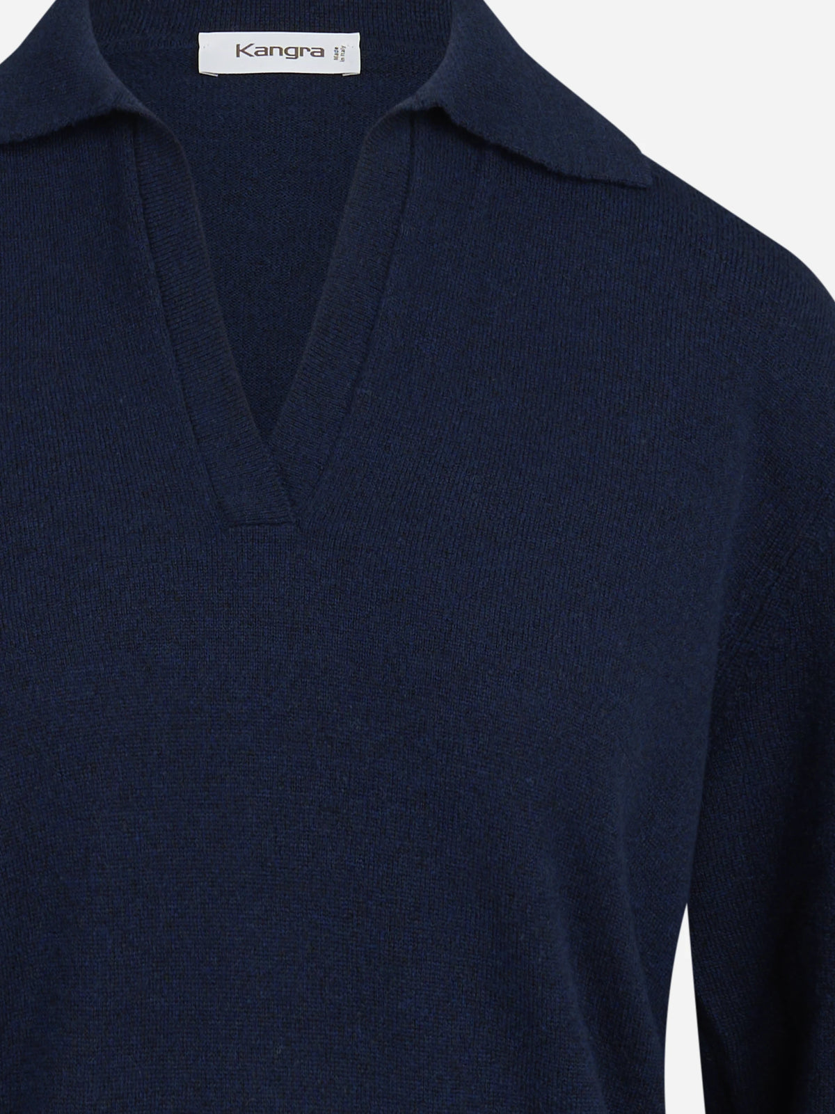 Polo aperta in lana e cashmere blu - vista posteriore
