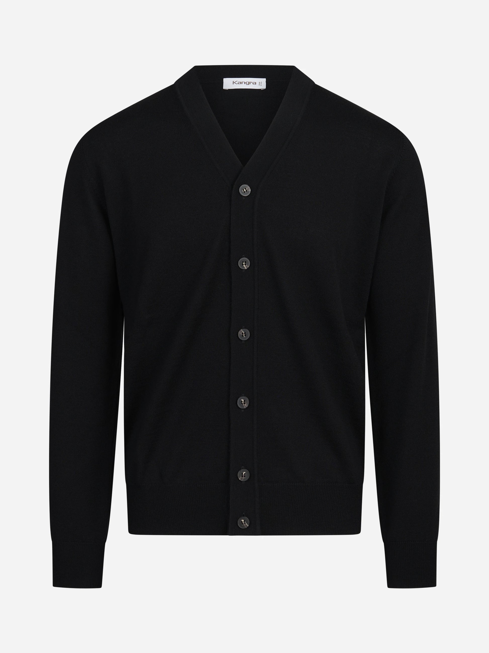 Cardigan rasato in lana vergine nero KANGRA – immagine 1 di 3