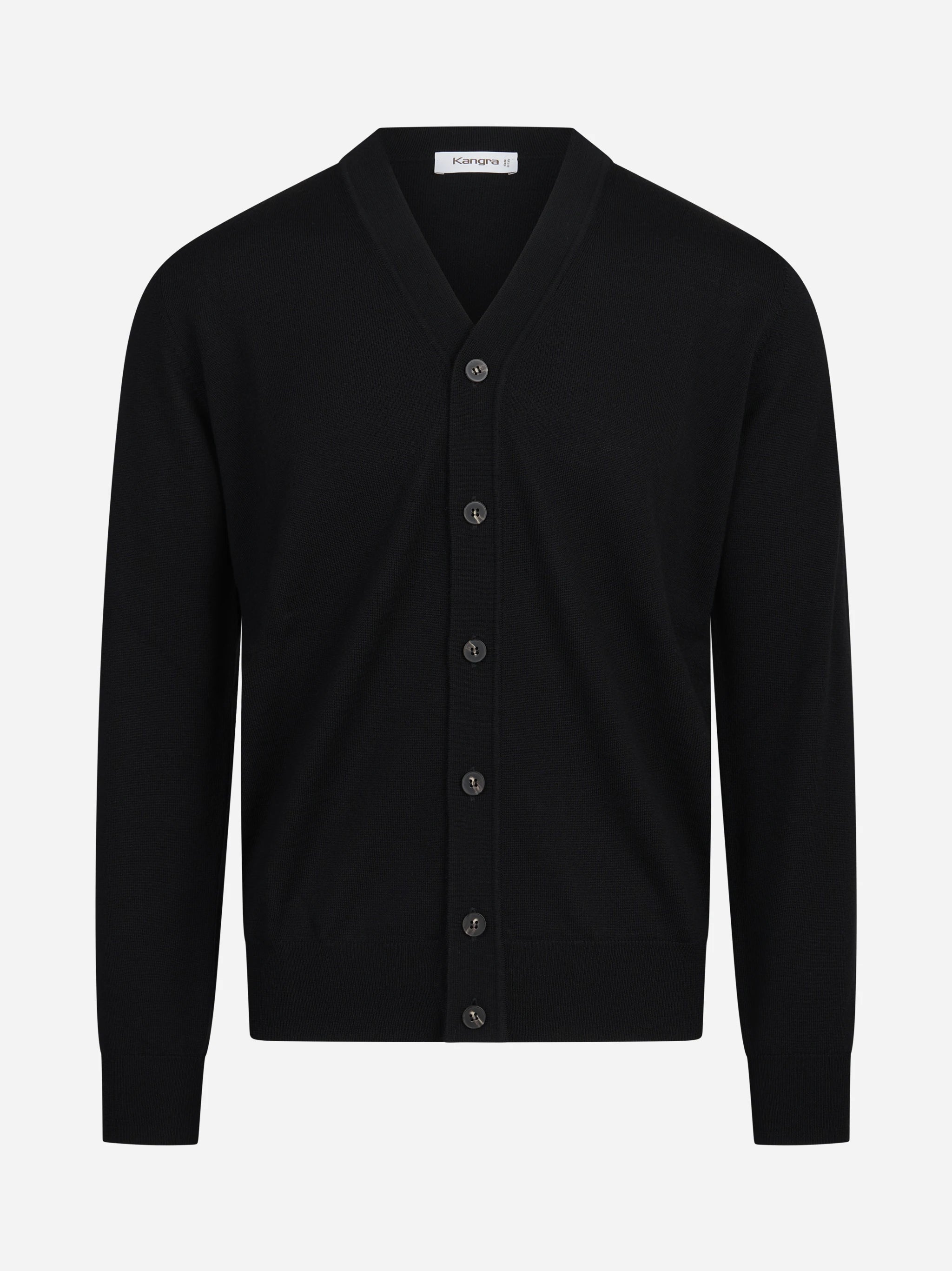 Cardigan rasato in lana vergine nero KANGRA – immagine 1 di 3