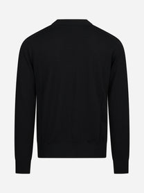 Cardigan rasato in lana vergine nero KANGRA – immagine 2 di 3