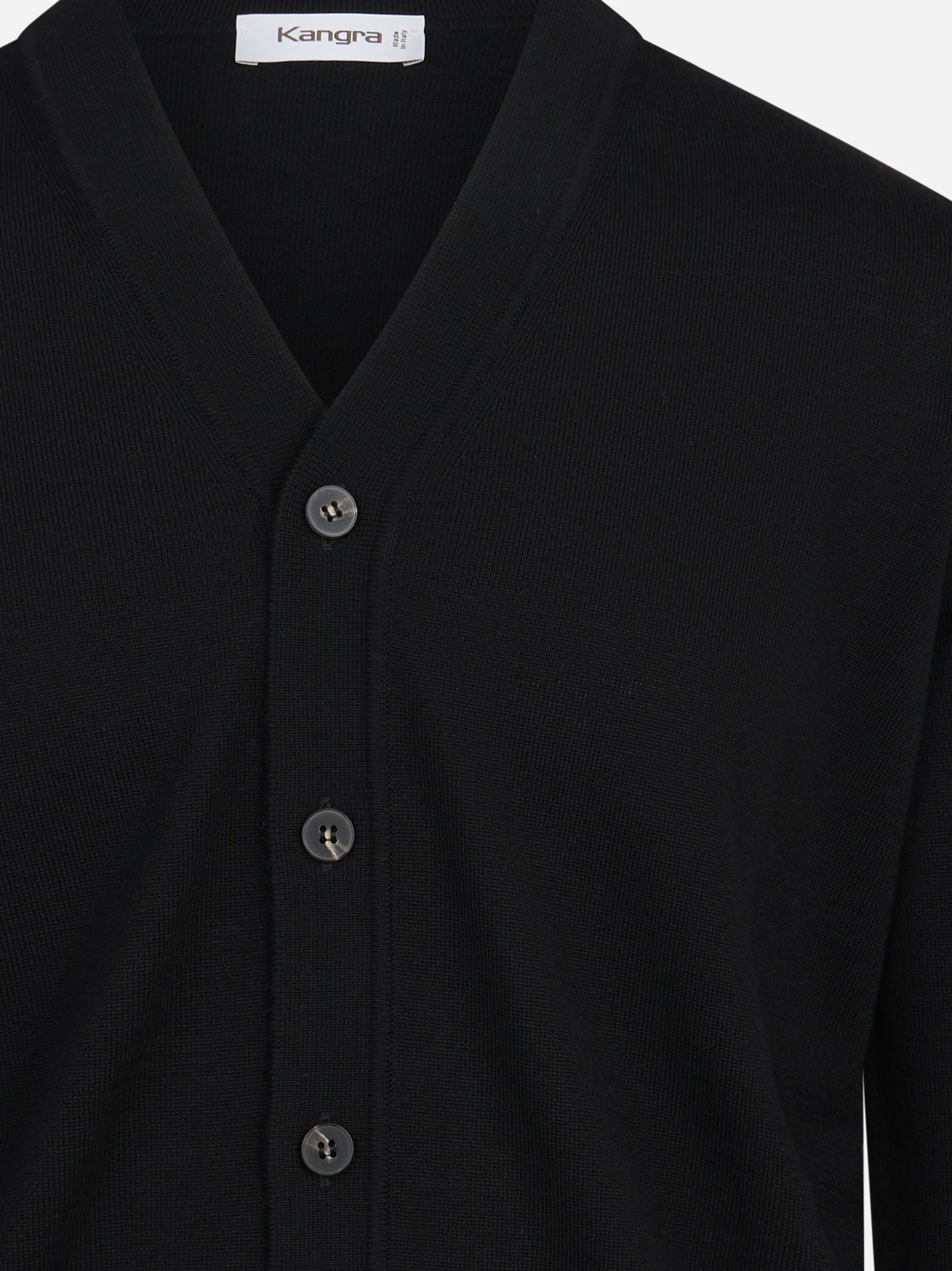 Cardigan rasato in lana vergine nero KANGRA – immagine 3 di 3