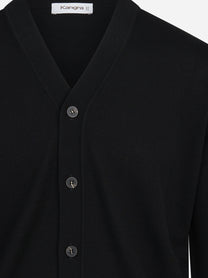Cardigan rasato in lana vergine nero KANGRA – immagine 3 di 3