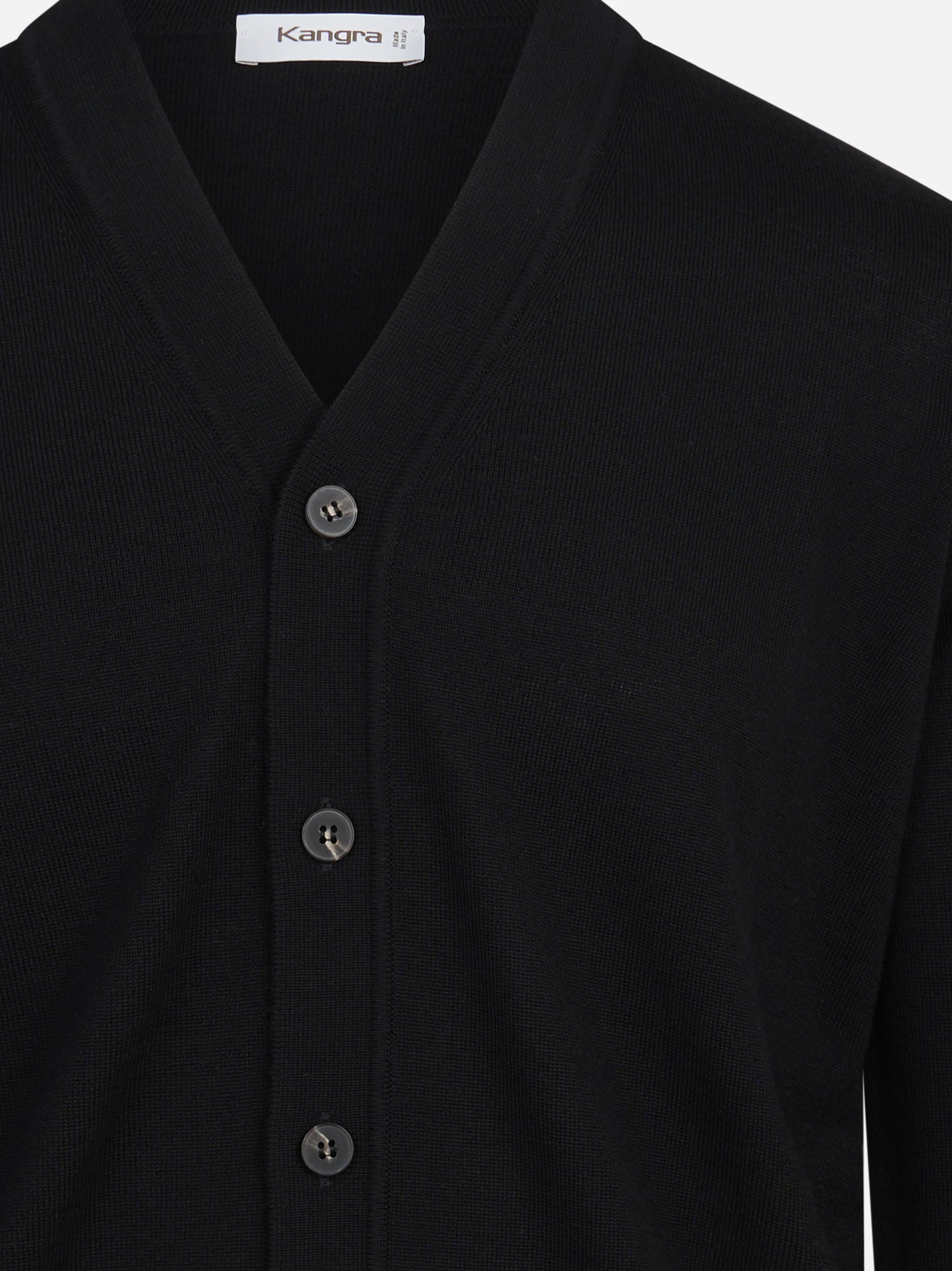 Cardigan rasato in lana vergine nero KANGRA – immagine 3 di 3