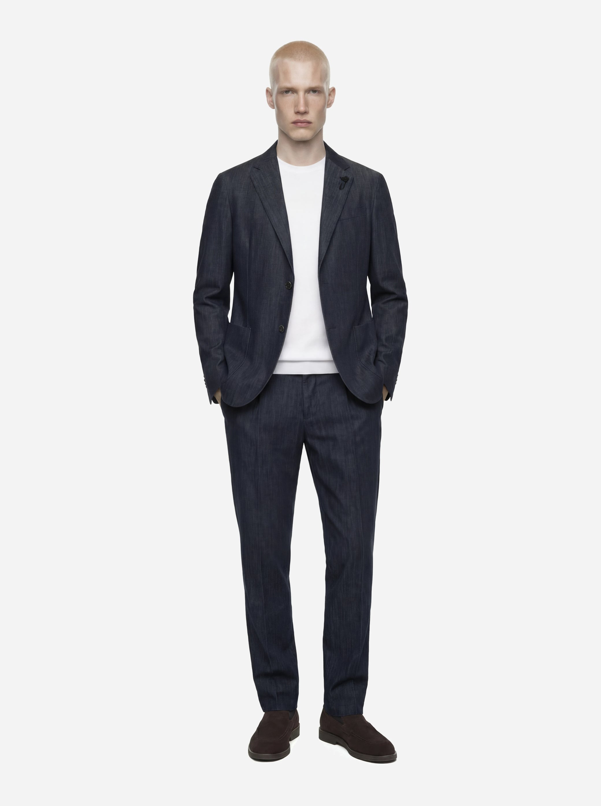 Abito monopetto in denim light blu